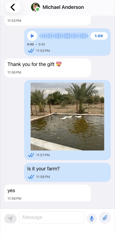 JakMe English chat screen with messages, voice, and photo sharing